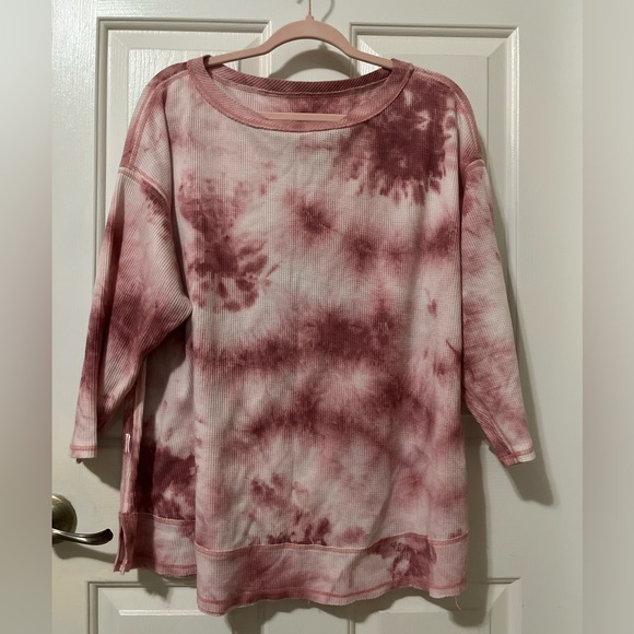 Womens Mauve Tie Dyed Thermal Top Size 1x 2x 16 18 20 - Picture 1 of 3